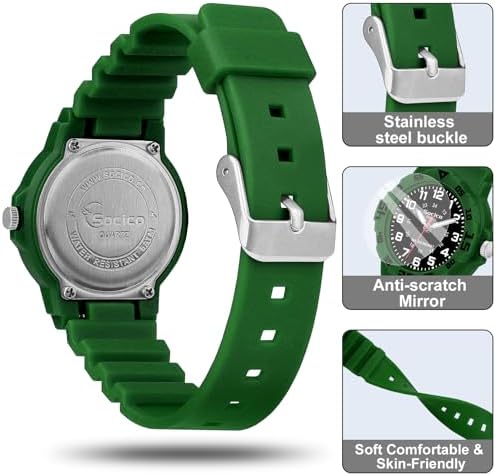 SOCICO Children Analog Watch For Boys Girls Waterproof Time Teaching Watch With Soft Band Learning Time Wrist Watch Easy To Read Christmas Gifts For Kids Ages 3-12 Great Gifts