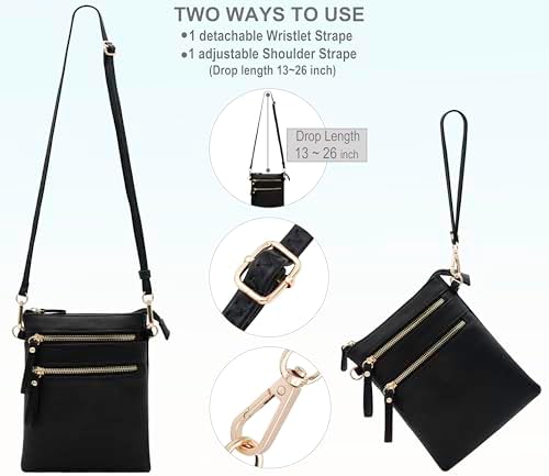 Solene Small Crossbody Bag For Women Multi Zip Pockets With Detachable Wristlet Lightweight Travel Purse Cell Phone Pouch
