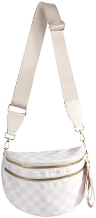 Spacious Checkered Nylon Crossbody Bag Bum Bag Checkered Handbags Wallets for Women