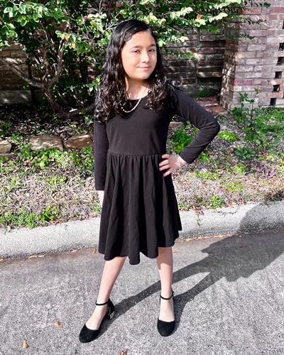 Stelle Long Sleeve Girls Dress Toddler White Dresses Skater Twirl Cotton A-Line Dress For School Casual