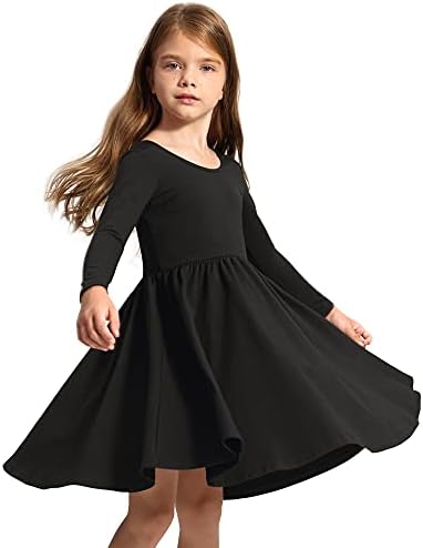 Stelle Long Sleeve Girls Dress Toddler White Dresses Skater Twirl Cotton A-Line Dress for School Casual