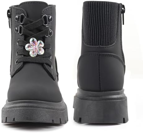 Toddler Boots Girl Side Zipper Lace Up Dress Combat Boots For Toddler/Little Kid/Big Kid