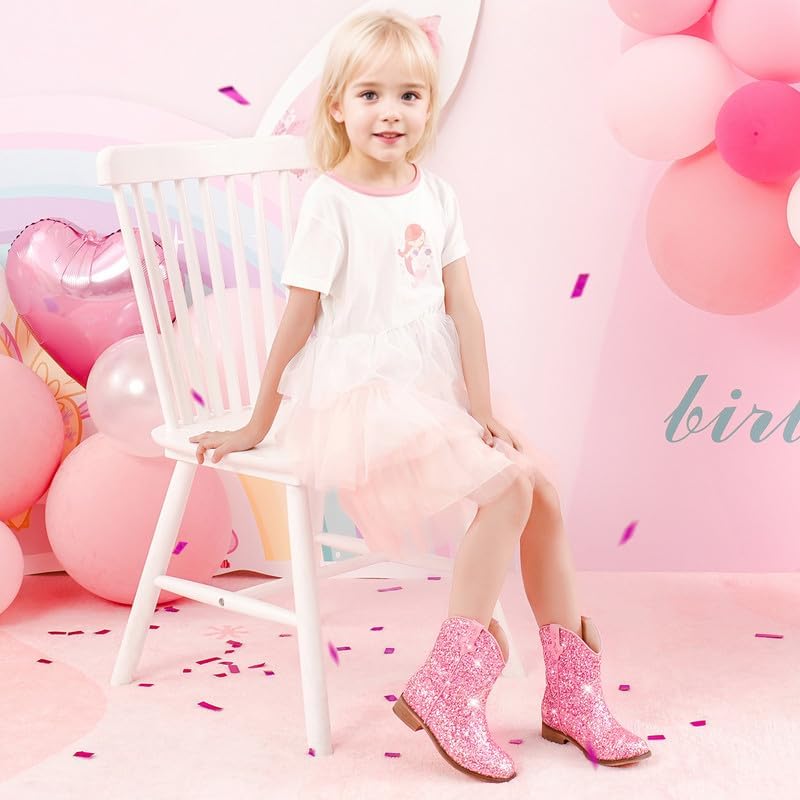 Toddler Cowgirl Boots Glitter Girls Cowboy Boots Ankle Toddler Boot Little Kid Western Horse Riding Shoes Party Birthday Dress Up