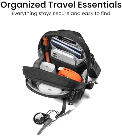 Tomtoc Aviator-T37 旅行斜挎包 带 RFID 屏蔽功能 可容纳 4-6 个护照 带防盗可锁定拉链 多个口袋可放置卡片和文件 – 适合日常使用的收纳包