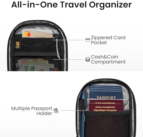 Tomtoc Aviator-T37 旅行斜挎包 带 RFID 屏蔽功能 可容纳 4-6 个护照 带防盗可锁定拉链 多个口袋可放置卡片和文件 – 适合日常使用的收纳包