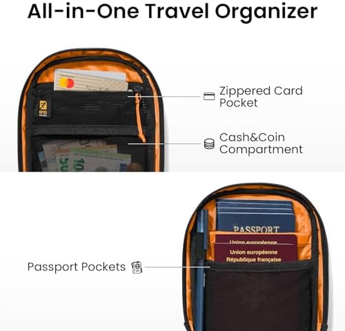 Tomtoc Aviator-T37 X-Pac Travel Crossbody RFID Blocking Bag Holds 4-6 Passports With Anti-theft Lockable Zippers Multiple Pockets For Cards & Documents – Organizer For Daily Use