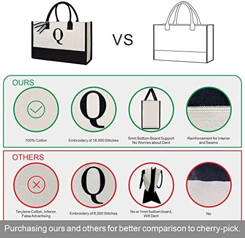 TOPDesign Embroidery Initial Canvas Tote Bag Personalized Present Suitable For Wedding Birthday Beach Holiday Is A Great Gift Women Mom Teachers Friends Bridesmaids (Letter K)