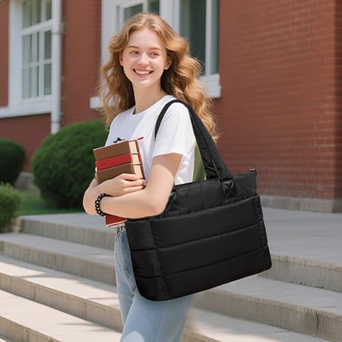 Tote Bag For Women Puffer Tote Bag Large Quilted Nurse Bag With Zipper For Work Travel