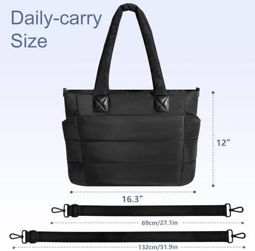Tote Bag For Women Puffer Tote Bag Large Quilted Nurse Bag With Zipper For Work Travel