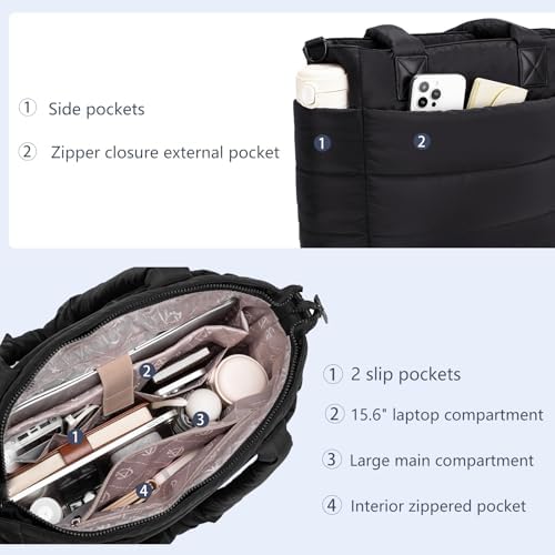 Tote Bag For Women Puffer Tote Bag Large Quilted Nurse Bag With Zipper For Work Travel