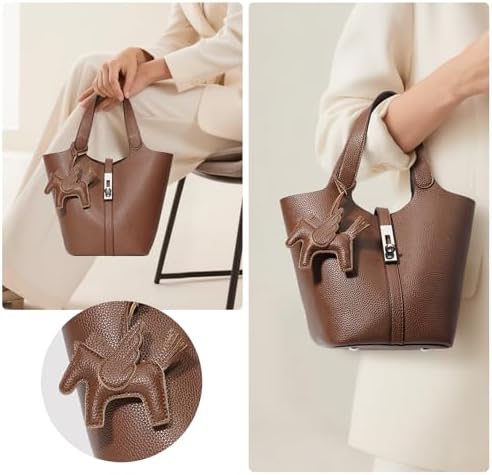 Tote Bag For Women Vegan Leather Bucket Purse For Women Top Handle Handbag Shoulder Bag With Detachable Small Purse