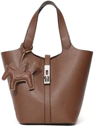Tote Bag for Women Vegan Leather Bucket Purse for Women Top Handle Handbag Shoulder Bag with Detachable Small Purse