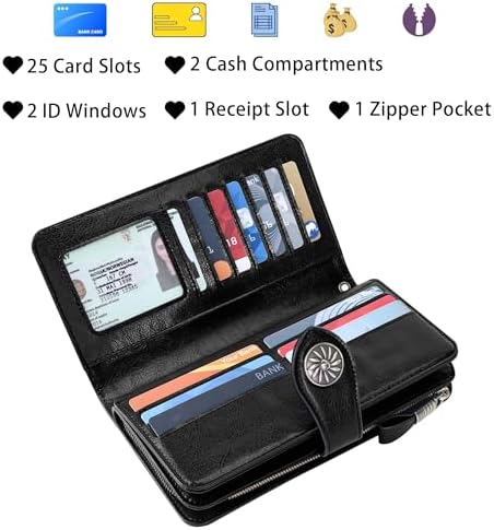 Travelambo Women's Wallet RFID Blocking Credit Card Holder Large Capacity Wristlet Leather Wallets Purse