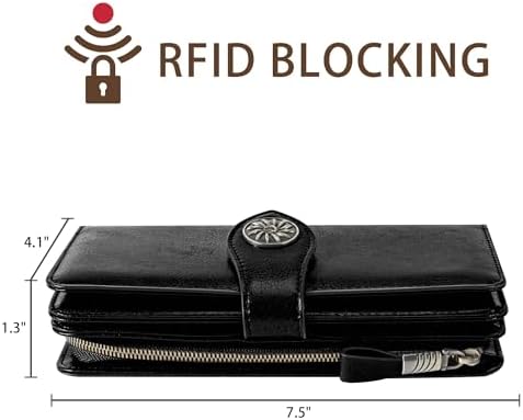 Travelambo Women's Wallet RFID Blocking Credit Card Holder Large Capacity Wristlet Leather Wallets Purse