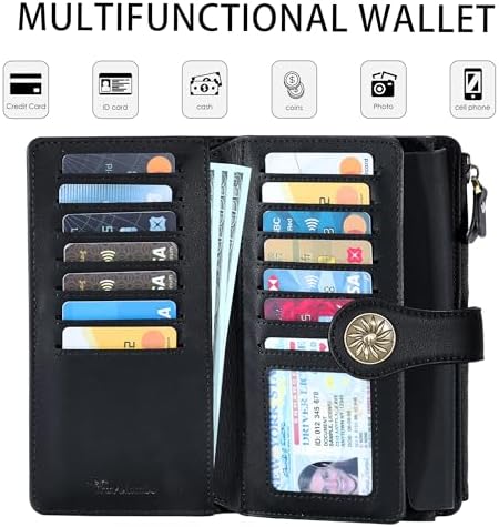 Travelambo Women's Wallet RFID Blocking Trifold Clutch Large Capacity Credit Card Holder Travel Purse