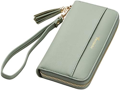 Travelambo Womens Wallet Tassel Bifold Ladies Cluth Wristlet Wrist strap Long Purse