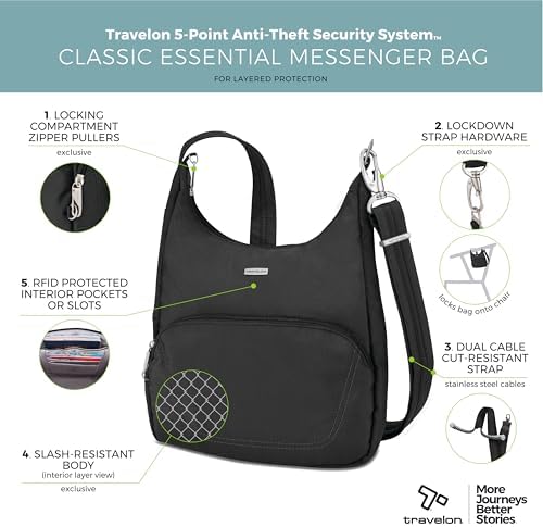 Travelon Anti-Theft Classic Essential Messenger Bag Black