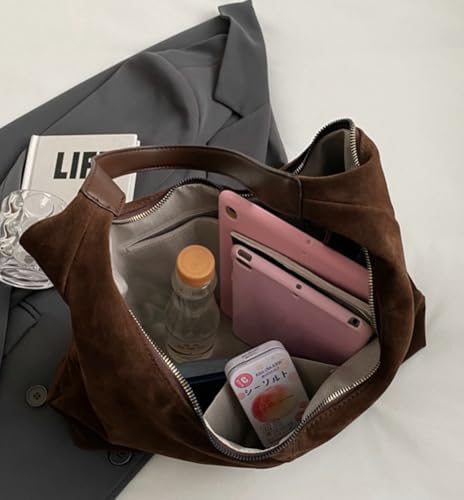 Trendy Suede Crescent Shoulder Bag Women Tote Bag Satchels Crossbody Purse Top-handle Travel College Work Tote Handbag