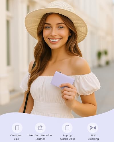 Typecase Womens Wallet Card Holder: Pop Up Card Case Genuine Leather RFID Blocking Slim Minimalist Thin Small Size - 9-14 Card Capacitiy ID Window Cash Pocket (Ligtht Purple)