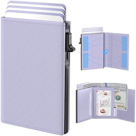 typecase Womens Wallet Card Holder: Pop Up Card Case Genuine Leather RFID Blocking Slim Minimalist Thin Small Size - 9-14 Card Capacitiy ID Window Cash Pocket (Ligtht Purple)