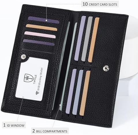 Ultra Slim Wallet For Women Bifold Leather RFID Blocking Credit Card Holder Ladies Womens Wallet With Zip Pocket