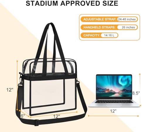 USPECLARE Clear Tote Bag For Stadium Events 12x6x12 Transparent Stadium Bag For Work Sports Games Gym Concerts