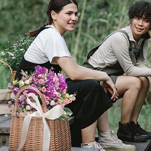 VALICLUD Rattan Handbag - Small Wicker Purse With Handle For Flowers And Decor Portable Decorative Basket For Weddings And Home 11.02X8.66X4.72 Inches