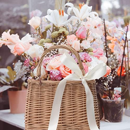VALICLUD Rattan Handbag - Small Wicker Purse With Handle For Flowers And Decor Portable Decorative Basket For Weddings And Home 11.02X8.66X4.72 Inches