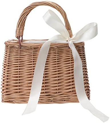 VALICLUD Rattan Handbag - Small Wicker Purse with Handle for Flowers and Decor Portable Decorative Basket for Weddings and Home 11.02X8.66X4.72 Inches