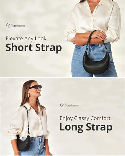 Vantamo Crescent Bags For Women With RFID Protection Half Moon Clutch Purses For Women With Anti-Theft Clip For Extra Safety