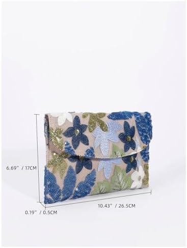 Verdusa Women's Floral Embroidery Sequin Evening Beaded Clutch Bags Party Purses