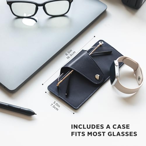 VULKIT Clutch Bag For Men With Removable Glasses Case Large Mens Wrist Band Wallet Business Hand Bag Navy Blue