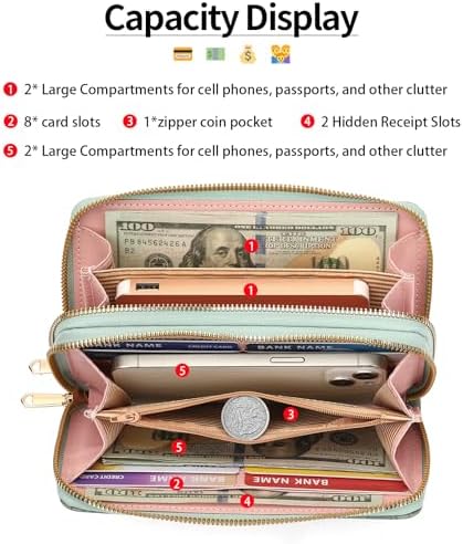 Wallet For Women Clutch Double Zip Around Credit Card Holder Leather Women's Wallet Large Capacity