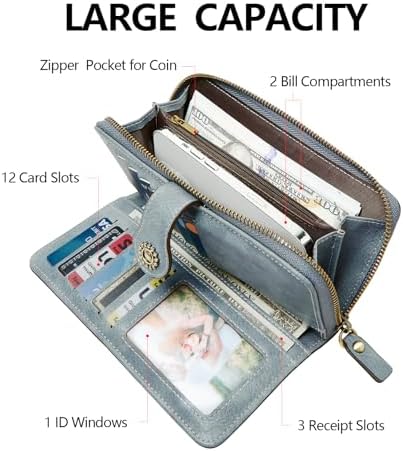 Wallet For Women RFID Blocking Leather Large Capacity Card Holder Ladies Phone Clutch Travel Long Purse Wristlet