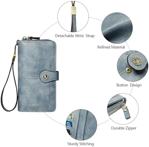 Wallet For Women RFID Blocking Leather Large Capacity Card Holder Ladies Phone Clutch Travel Long Purse Wristlet