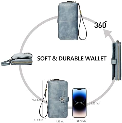Wallet For Women RFID Blocking Leather Large Capacity Card Holder Ladies Phone Clutch Travel Long Purse Wristlet
