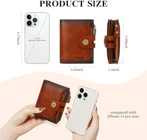 Wallet Women RFID Blocking Leather Womens Wallet Bifold Compact Card Holder Small Wallet For Women With Removable ID Window Brown