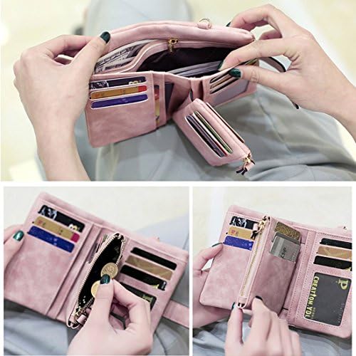 Wallets For Women Bifold Small Rfid Soft Leather Ladies Wallets Trifold Womens Wallets Billfolds Mini Wristlet Clutch Cute Zipper Coin Purse With Wrist Strap