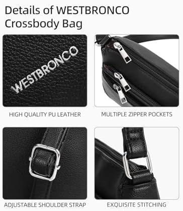 WESTBRONCO Crossbody Bags For Women Medium Size Shoulder Handbags Satchel Purse With Multi Zipper Pocket