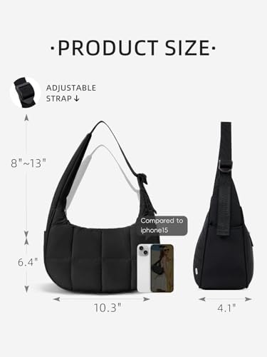 WESTBRONCO Small Puffer Crescent Shoulder Bag For Women Nylon Quilted Shoulder Purses Puffy Handbags With Adjustable Strap