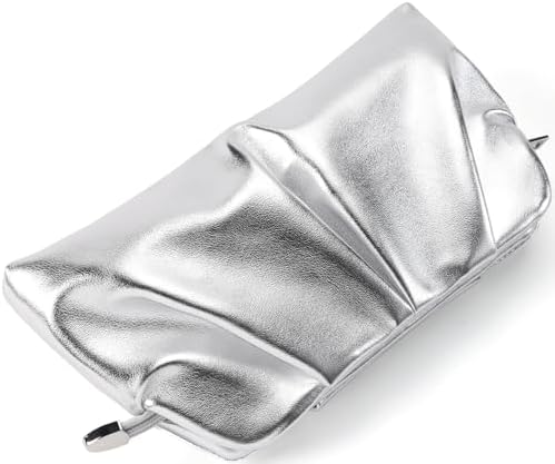 Women Clutch Bag Dressy Formal Handbag Pleated PU Clutch Purse Detachable Chain Crossbody Bag