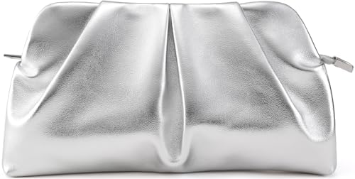 Women Clutch Bag Dressy Formal Handbag Pleated PU Clutch Purse Detachable Chain Crossbody Bag