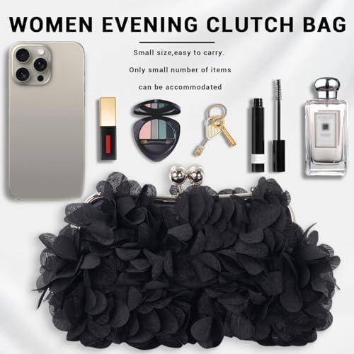 Women Elegant Evening Purse Small Floral Clutch Bag With Detachable Chain For Wedding Party Prom