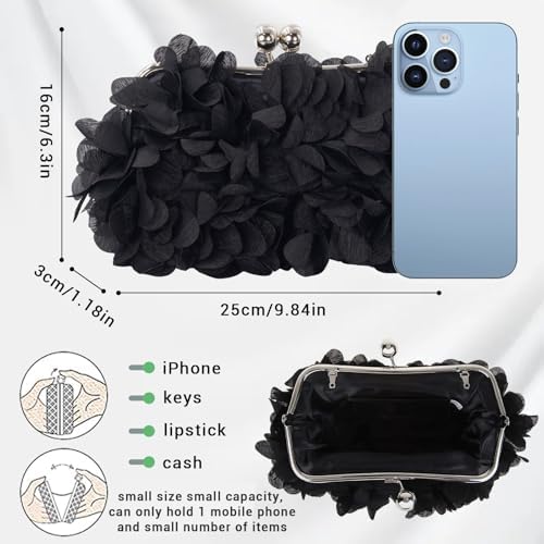 Women Elegant Evening Purse Small Floral Clutch Bag With Detachable Chain For Wedding Party Prom