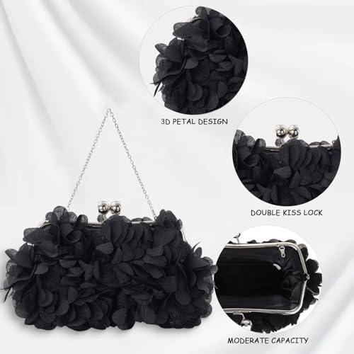 Women Elegant Evening Purse Small Floral Clutch Bag With Detachable Chain For Wedding Party Prom