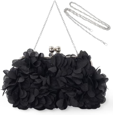 Women Elegant Evening Purse Small Floral Clutch Bag with Detachable Chain for Wedding Party Prom