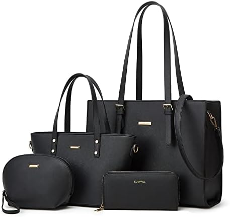 Women Fashion Synthetic Leather Handbags Tote Bag Shoulder Bag Top Handle Satchel Purse Set 4pcs