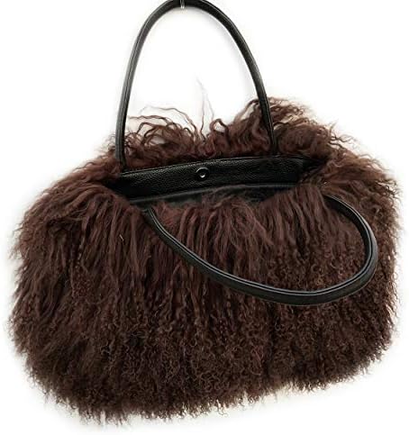 Women Luxury Real Lamb Mongolian Flush Wool Fur With Genuine Leather Handles Handbag