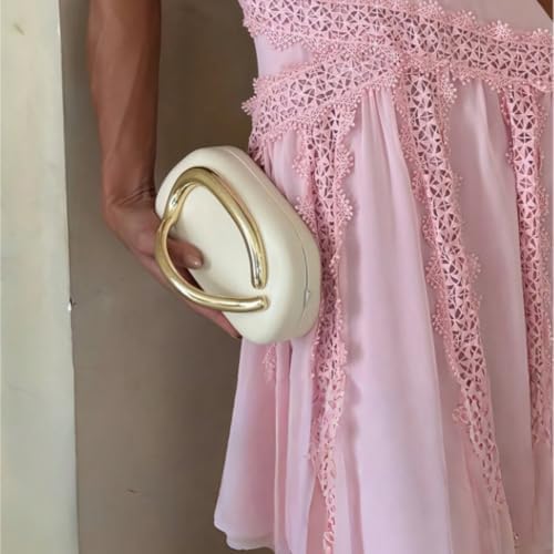 Women PU Leather Metal Handle Handbag Trendy Commuting Compact Stone Purse Hand-held Causal Shoulder Clutch Bag