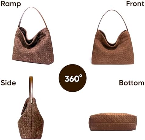 Women's Braided Leather Tote Bag Stylish Suede Hobo Shoulder Bag With Woven Details